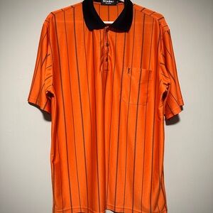 Vintage Yves Saint Laurent Orange and Black Striped Silk Polo Shirt
